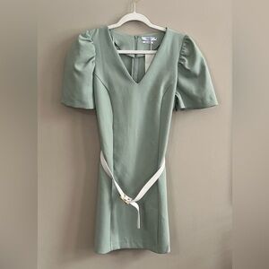 Reserved light green belted short puff sleeves mini dress size large